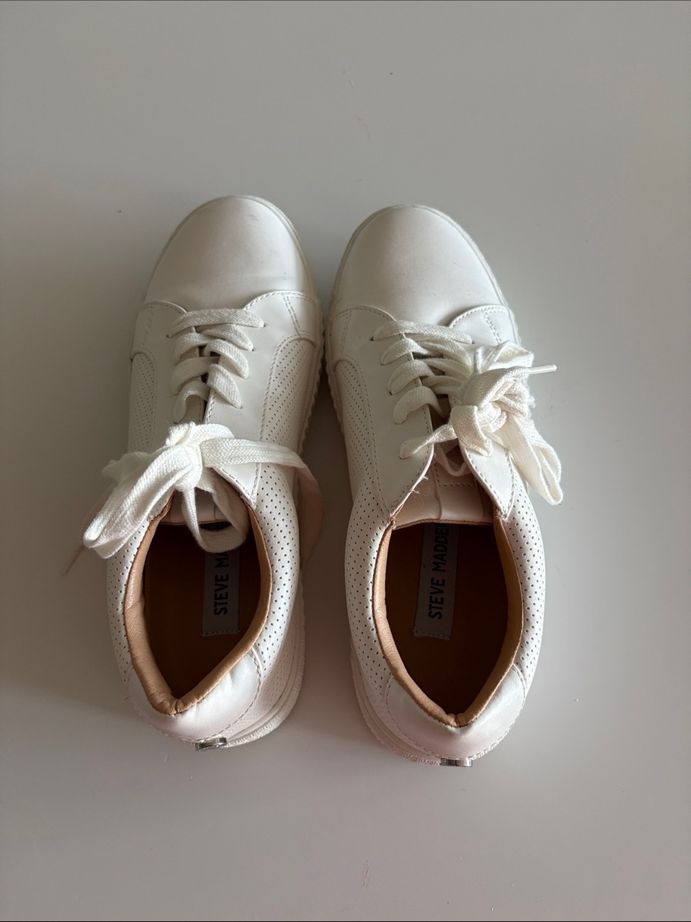Steve Madden White Leather Platform Sneakers